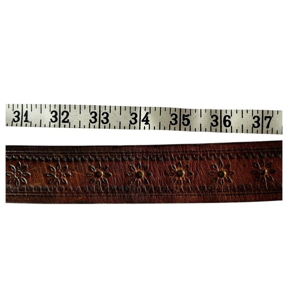 Brighton Leather Belt Floral Embossed Patterns & Silver Tone Buckle 33"-37" - Picture 14 of 16